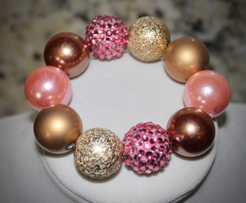 Pink Beaded Gold Chain Bracelet
